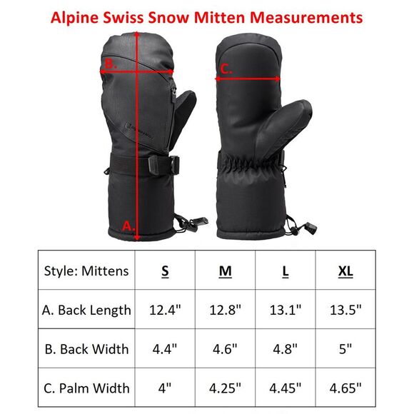 Alpine Swiss Mens Waterproof Snow Gloves Zipper Pockets Winter Sport Mittens - Picture 6 of 6